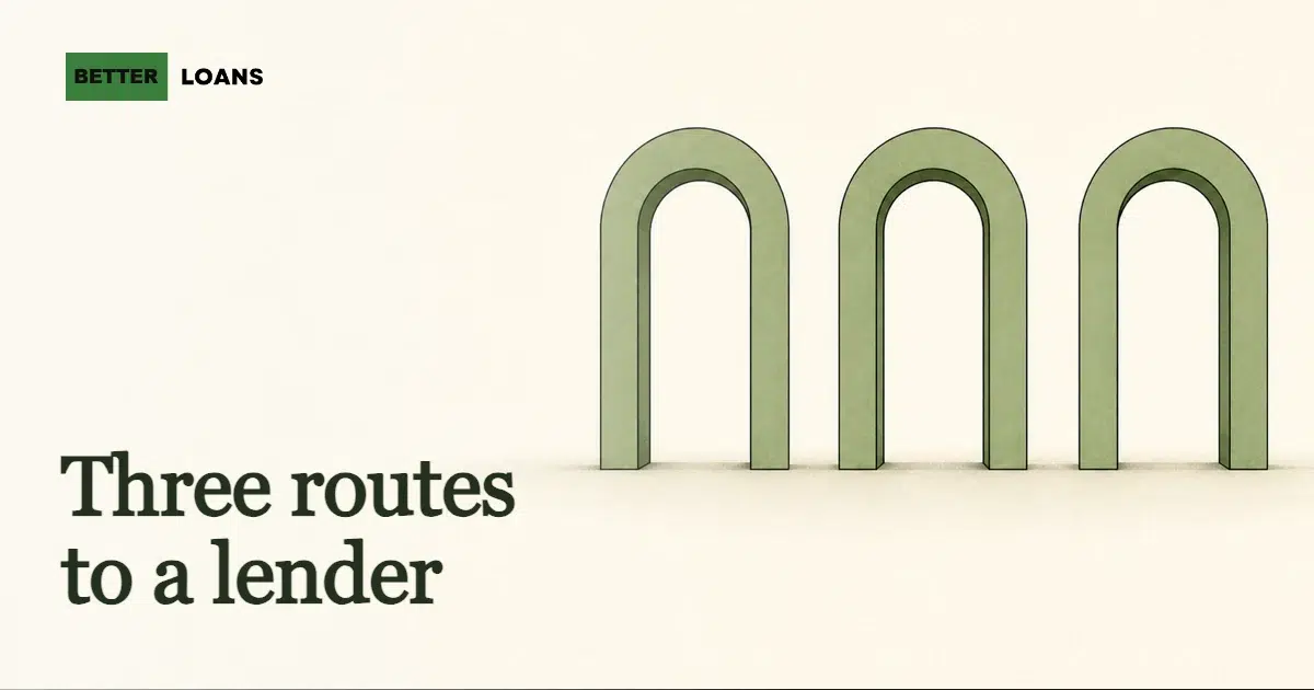 Editorial illustration of three evenly weighted paths leading to the same destination, representing the three routes to a lender in South Africa